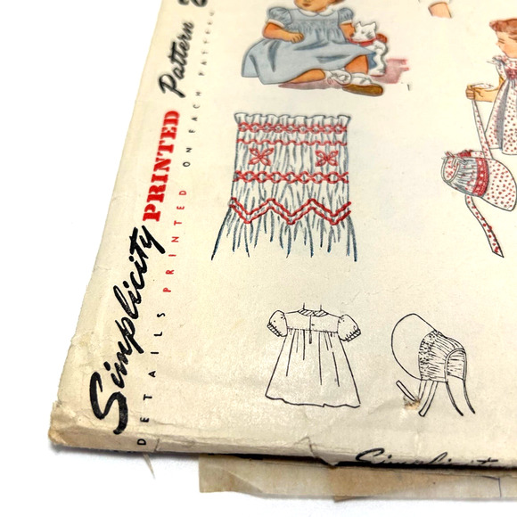 Simplicity Vintage 1946 Pattern #1786 Girls Smocked Dress and Bonnet Size 2 HTF - Picture 5 of 9